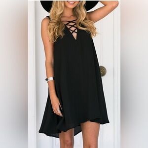 Guess Black Midi Dress with Crisscross Detail